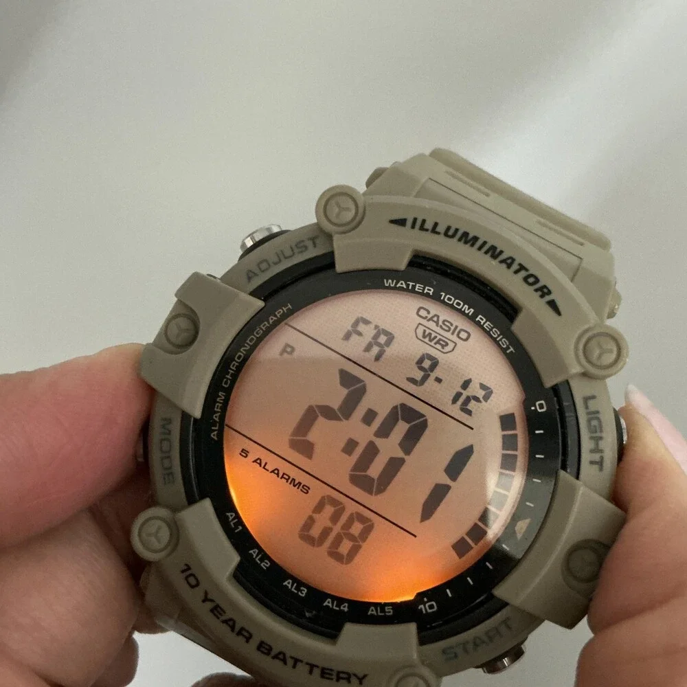 Casio 3502 AE-1500WH Mens Watch 51mm Digital Tan Case 100M WR Illuminator